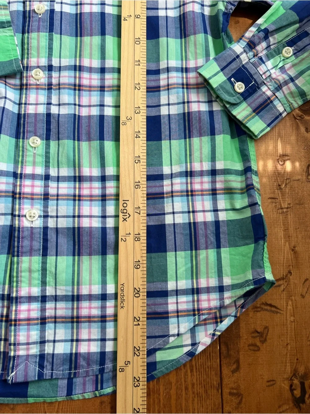 Ralph Lauren Button Down Shirt Boys Medium 10-12 Green Blue Plaid